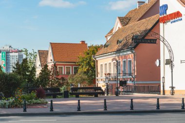 Minsk, Belarus - 24 Eylül 2019 Trinity Hill, Minsk 'in en eski bölgesi. Tarihi eser, ünlü turistik mekan.