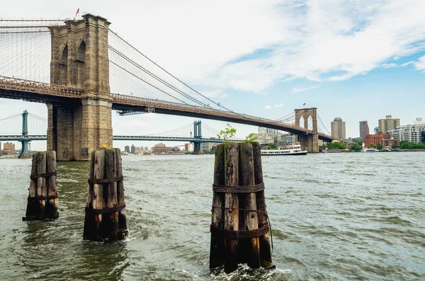 Ponte Brooklyn Lungomare Dell East River Downtown Manhattan New York — Foto Stock