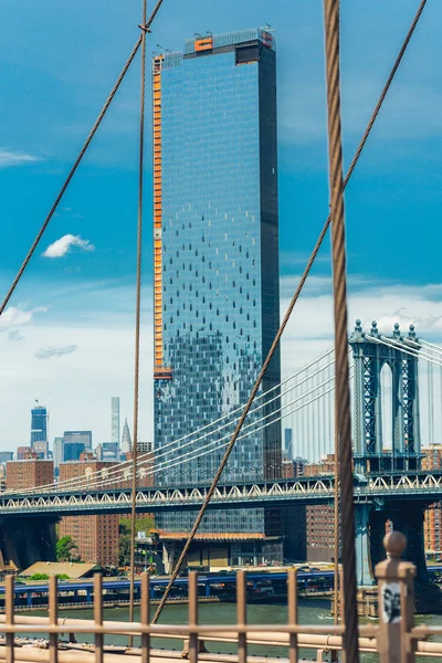 Манхеттенський Міст Нік Вид Бруклінського Мосту Манхеттенський Скайлайн Красиве Блакитне — стокове фото