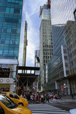 New York City/USA - May 24, 2019.  Manhattan skyline, New York city. Street view, traffic, tourists
