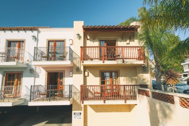 Avila Beach, California/USA - February 20, 2020  Avila La Fonda Hotel in downtown of Avila Beach, California. The hotel is recognized by TripAdvisor as a Traveler Choice 