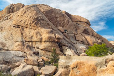 Joshua Tree Ulusal Parkı 'ndaki patika boyunca bir kaya yığını.