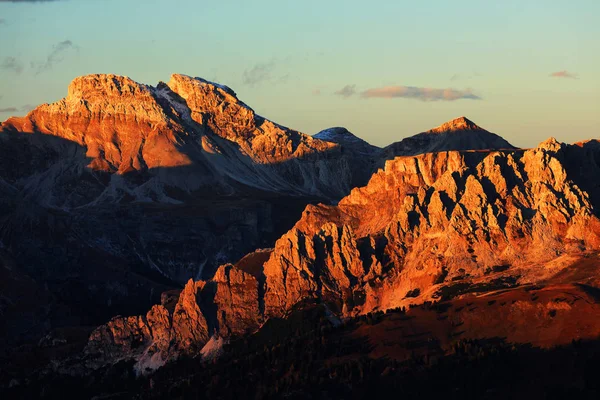 Luz Pôr Sol Sobre Odle Group Nas Dolomitas Itália Europa — Fotografia de Stock