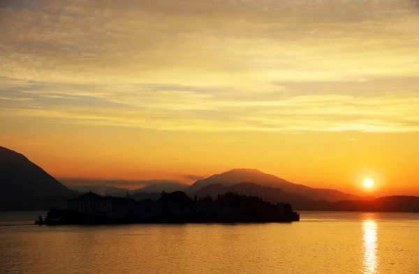 Naturlig Solnedgang Med Utsikt Lago Maggiore Italia Europa – stockfoto