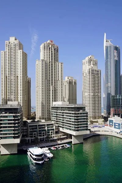 Nézd Modern Felhőkarcolók Csillogó Sunrise Világítás Dubai Marina Dubai Egyesült — Stock Fotó