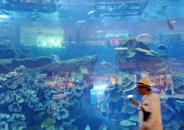 Водный Аттракцион Dubai Mall Известная Достопримечательность Объединенных Арабских Эмиратов — стоковое фото