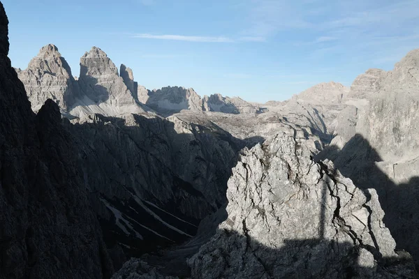 Tre Cime Trzy Szczyty Lavaredo Drei Zinnen Trzy Najbardziej Znanych — Zdjęcie stockowe