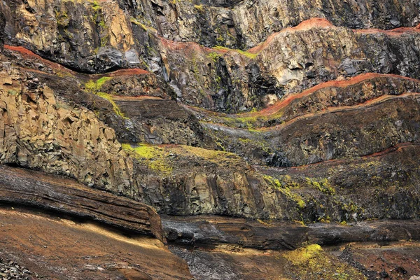 Геологические Слои Земли Слоистые Скалы Крупный План Осадочных Пород Исландии — стоковое фото