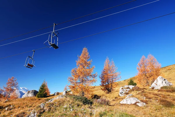 Ski Lift Skiers Dolomites Italy Hills Tyrol Early Autumn Indian — ストック写真