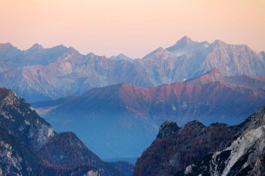 Warm sunset light over the Dolomites, Italy, Europe