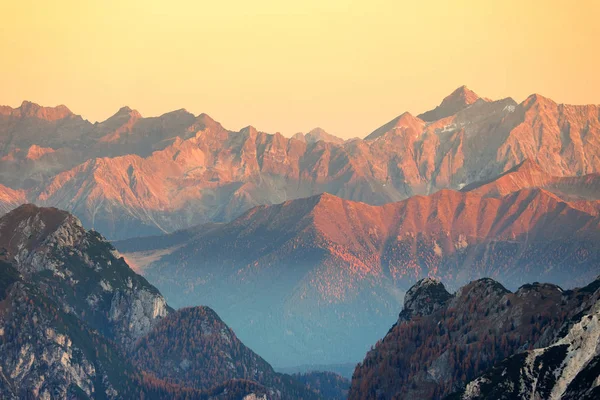 Warm Sunset Light Dolomites Italy Europe — 图库照片