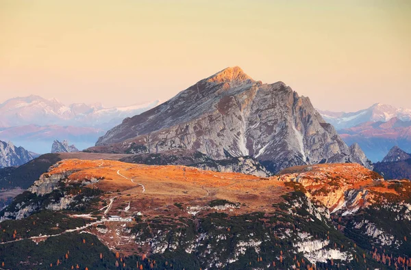 Zonsondergang Alpenlandschap Dolomieten Italië Europa — Stockfoto