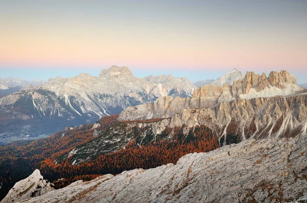 Solnedgång Alpint Landskap Dolomiterna Italien Europa — Stockfoto