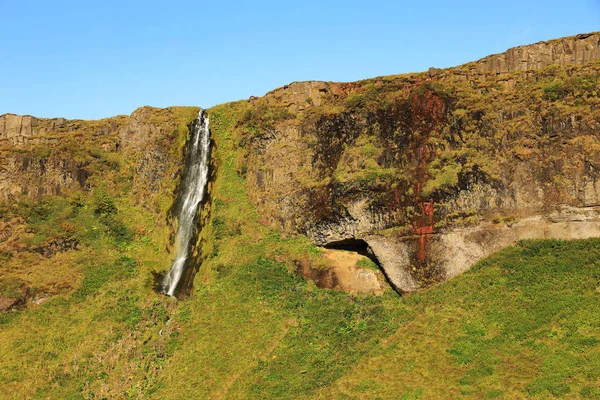 Cachoeira Seljalandsfoss Durante Pôr Sol Islândia Europa — Fotografia de Stock