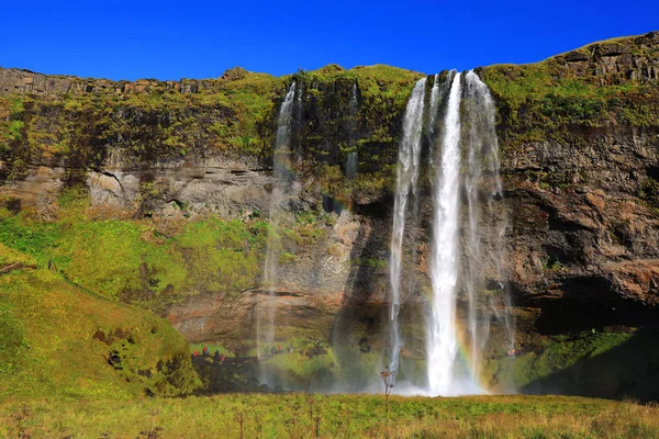 Водопад Seljalandfoss Солнечный Осенний День Исландия Европа Знаменитая Достопримечательность — стоковое фото