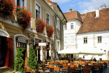 A typical street view in the old center of Cluj Napoca, Romania