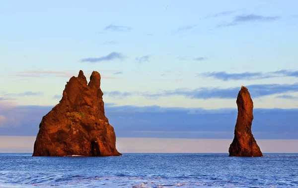 Reynisfjara Kara Sahili Nde Gün Batımı Zlanda Avrupa Nın Ünlü — Stok fotoğraf