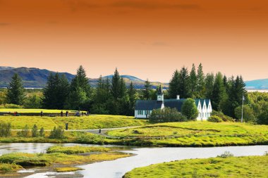 Pingvellir Ulusal Parkı, İzlanda, Avrupa sonbahar manzarası