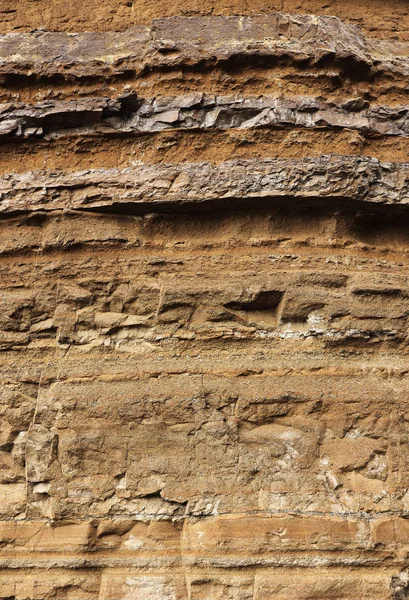 Geological layers of earth - layered rock. Close-up of sedimentary rock in Iceland, Europe