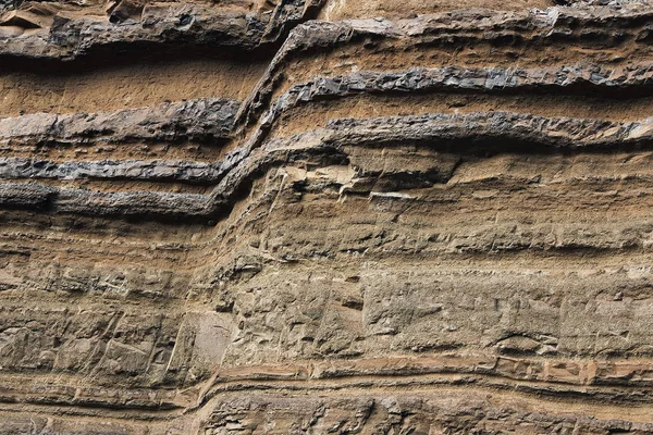 Strati Geologici Terra Roccia Stratificata Primo Piano Della Roccia Sedimentaria — Foto Stock