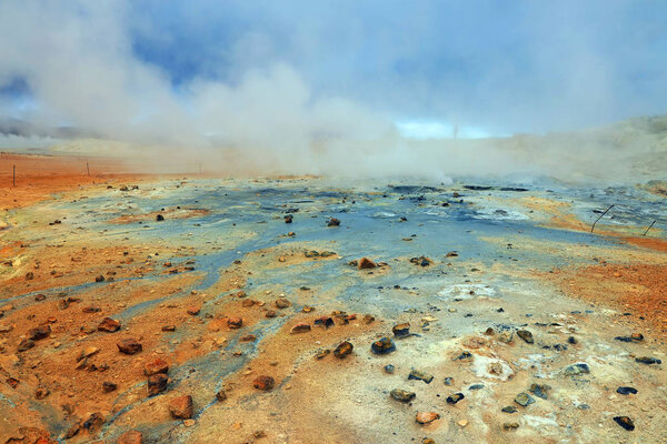 Geothermal region of Hverir in Iceland near Myvatn Lake, Iceland, Europe
