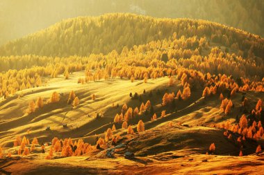 Passo Giau, Dolomitler, İtalya ve Avrupa 'nın sonbahar akşamı manzarası