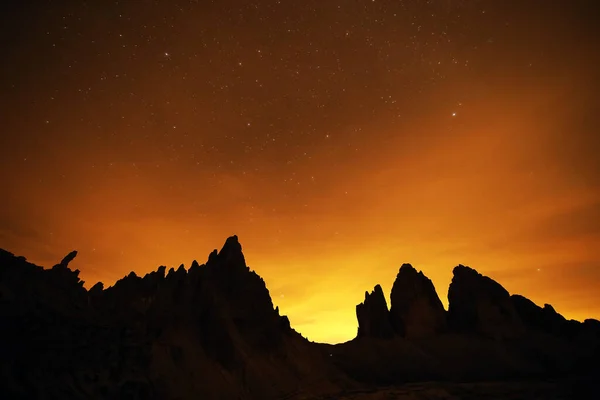 Céu Noturno Sobre Dolomitas Itália Europa Caso Exposição — Fotografia de Stock