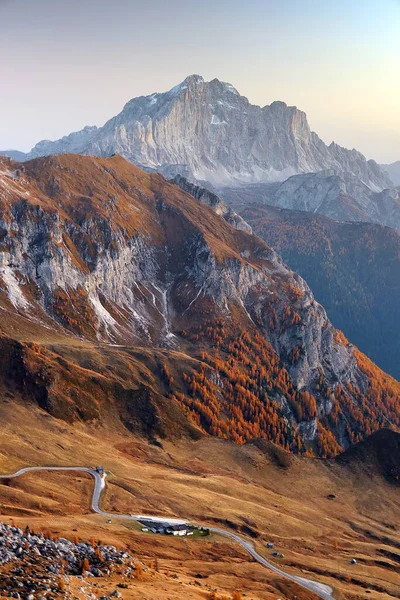 Herbstliche Abendlandschaft Von Passo Giau Dolomiten Italien Europa — Stockfoto