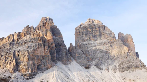 Tre Cime Three Peaks Lavaredo Drei Zinnen Három Leghíresebb Csúcsa — Stock Fotó