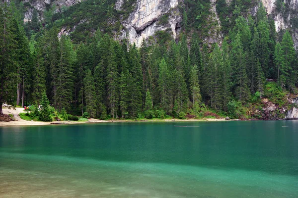 Tempo Chuvoso Lago Braies Dolomites Itália Europa — Fotografia de Stock