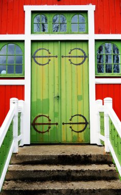 Mezuniyet Şehri, Lofoten Adaları, Norveç, Avrupa 'daki Buksnes Kilisesi' nin mimari detayları