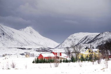 Lofoten Takımadaları 'nda kış manzarası, Norveç, Avrupa