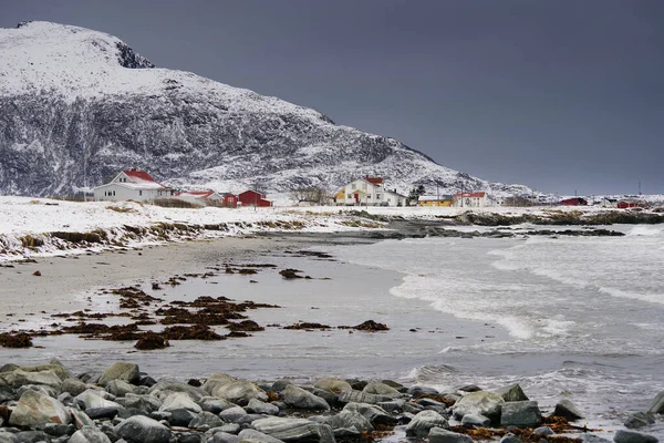 Зимовий Пейзаж Архіпелазі Лофотен Норвегія — стокове фото