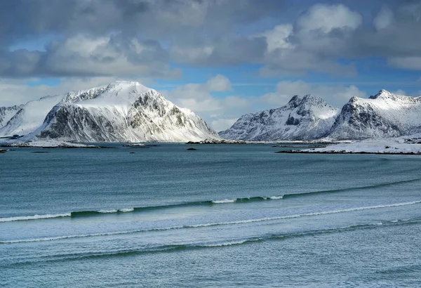 Sandbotnen Zimní Krajina Lofoten Souostroví Norsko — Stock fotografie