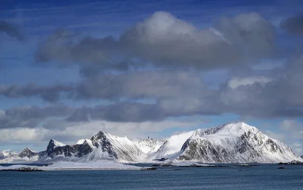 Сандботнен Зимний Пейзаж Лофотенском Архипелаге Норвегия — стоковое фото
