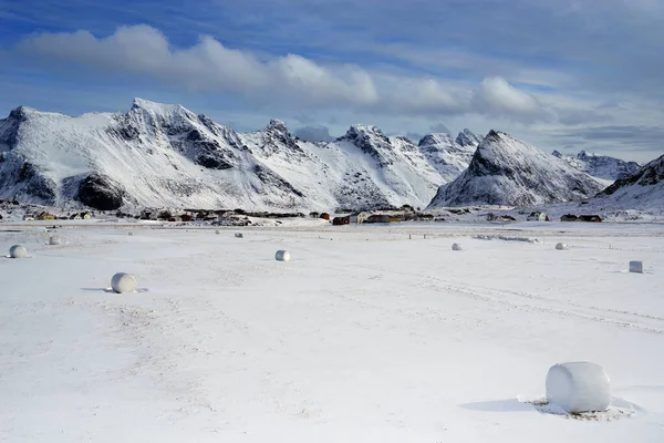 Sandbotnen Winterlandschap Lofoten Archipel Noorwegen — Stockfoto