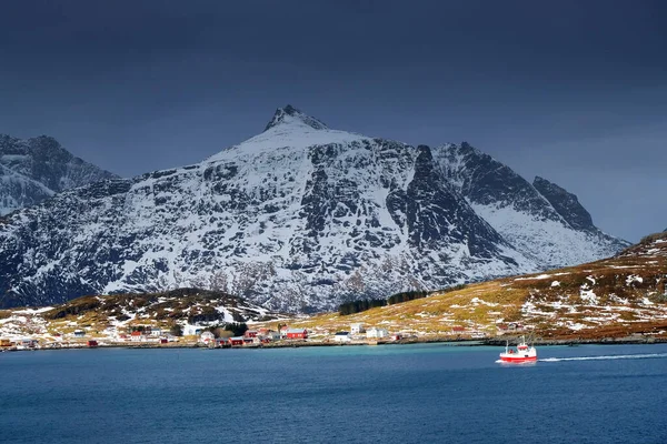 Яскравий Зимовий Ландшафт Острові Лофотен Норвегія — стокове фото
