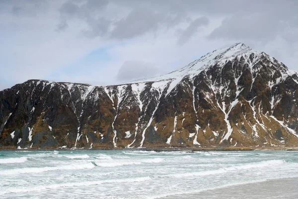 挪威Lofoten Flakstag海滩冬季景观 — 图库照片