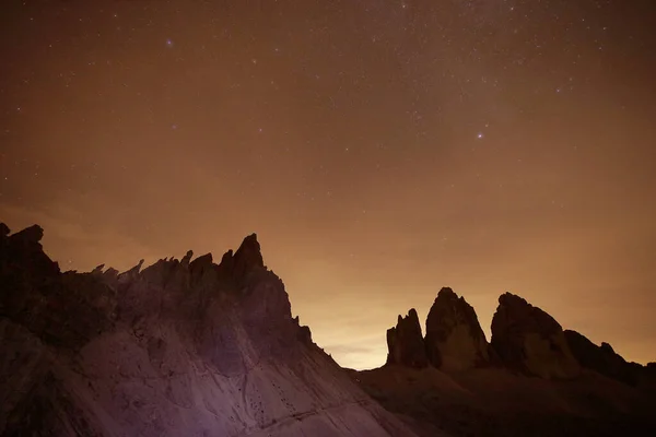Ночной Пейзаж Над Доломитом Италия Европа Экспозиции — стоковое фото