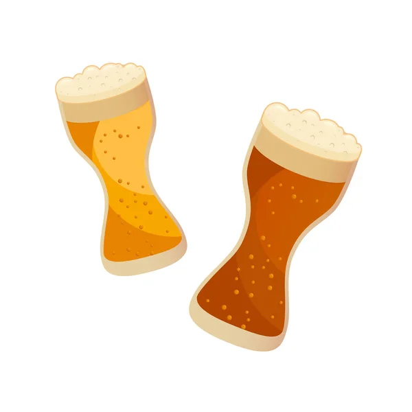 Dois copos com cerveja escura e leve isolados em branco. Ilustração vetorial —  Vetores de Stock