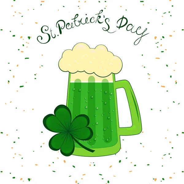 St. Patricks lettering dia e cerveja verde tradicional. Design de modelo hollyday irlandês . —  Vetores de Stock