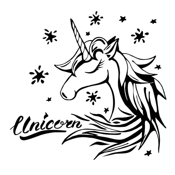 Unicorn text och tecken i tatuering stil — Stock vektor