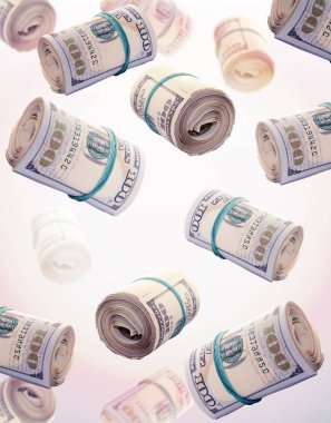 Yüz dolar faturaları uçan rulo. Soyut para arka plan