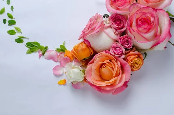 Lebende Rosen umrahmen. schönen floralen Hintergrund. Kartenvorlage für die Frühlingsferien mit kreativem Raum für Text. — Stockfoto