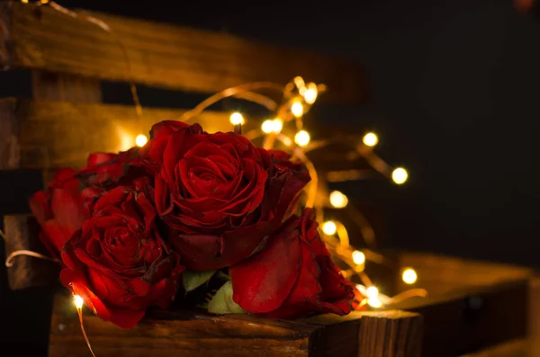 Rosas vermelhas na escuridão . — Fotografia de Stock