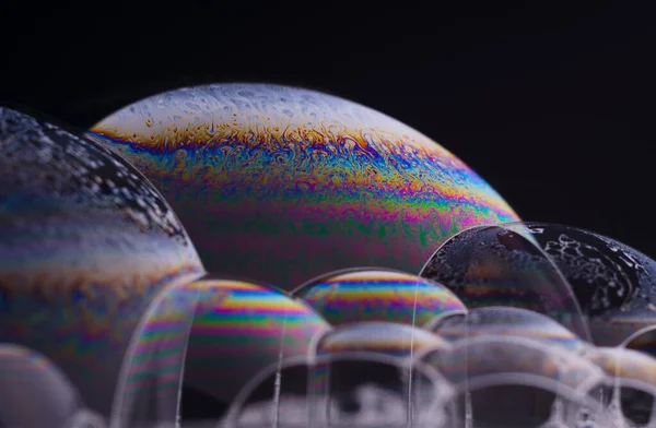 Abstract macro of soap bubble. Close up surface of soap bubble seems like planet in space. Creative background. — Stock Photo, Image