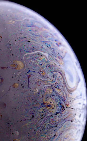 Abstract macro of soap bubble. Close up surface of soap bubble seems like planet in space. Creative background. — Stock Photo, Image