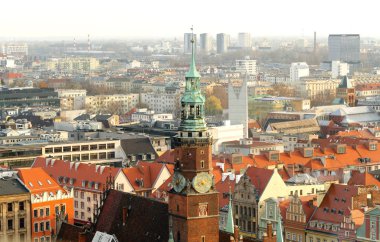 Kuş Gözü 'nden Wroclaw City, Polonya' daki Panorama 'ya. Merkez Kule 'nin tepesinden görüntüle.