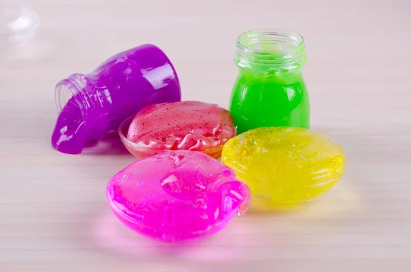 Lumineux Slimes Multicolores Sur Une Table Enfants Jouet Populaire Nos — Photo