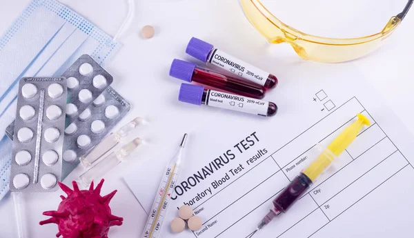 Krevní Testy Laboratoři Coronavirus 2019 Ncov Koncept Zátiší Krevními Testy — Stock fotografie
